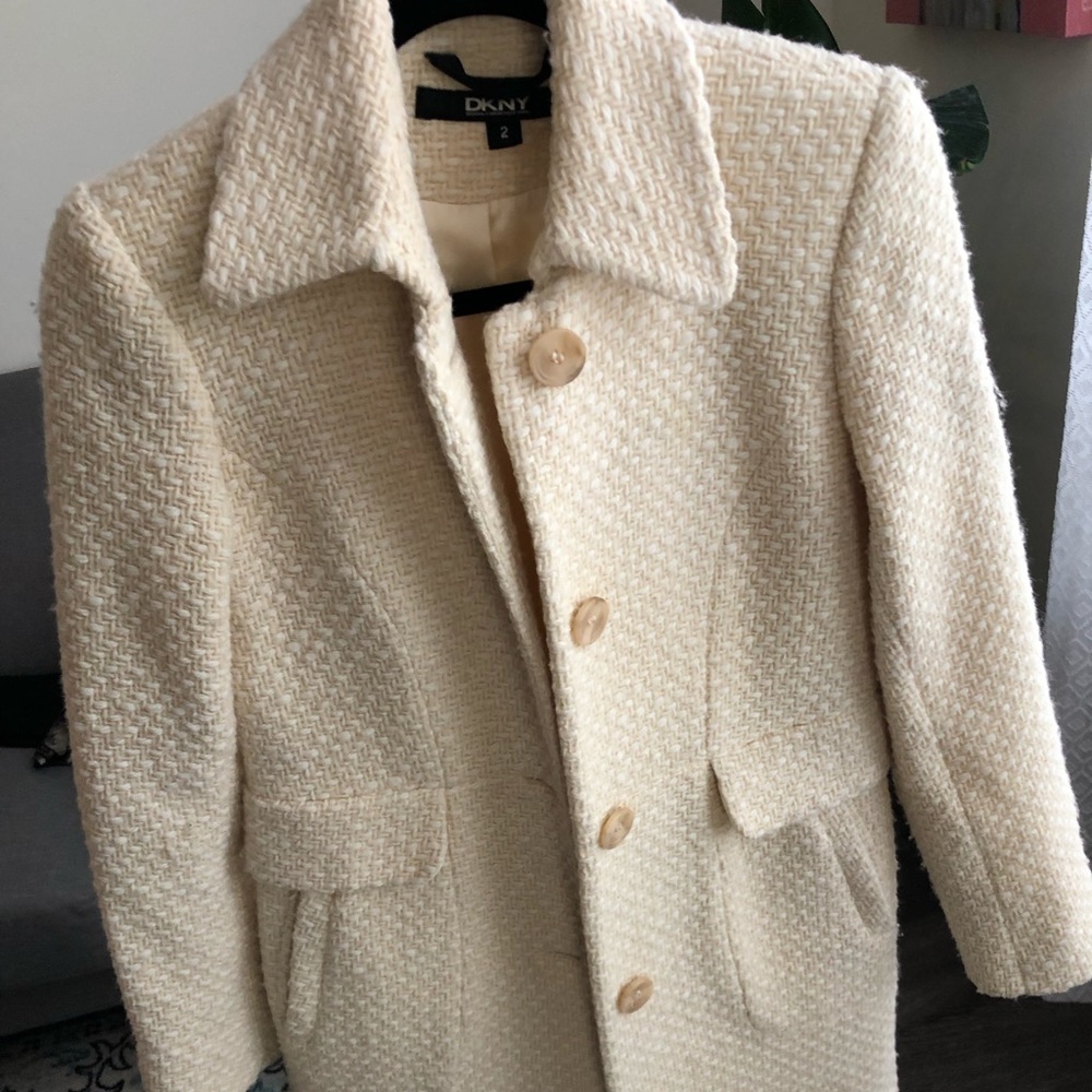 DKNY knit cream pea coat with pockets
